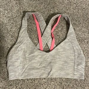 Lululemon gray and pink crisscross sports bra